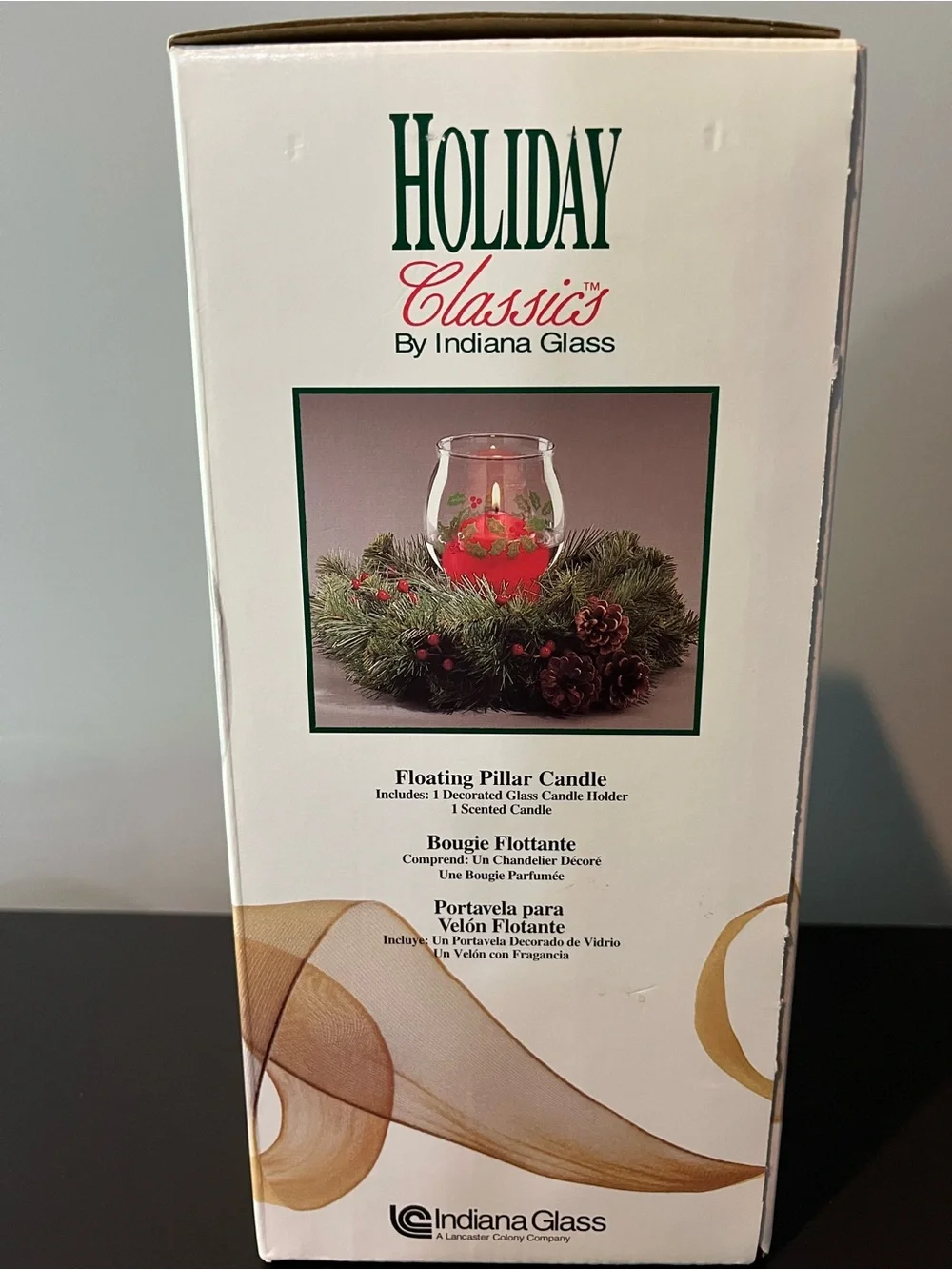 Vintage Indiana Glass, Holiday Classics “Holly” Floating Pillar Candle Holder